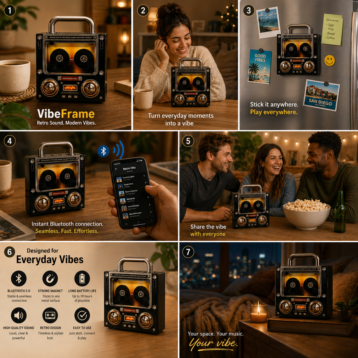 VibeFrame Magnetic Fridge Music Player